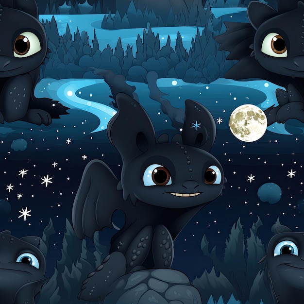 Premium AI Image | How to train your dragon cartoons seamless pattern