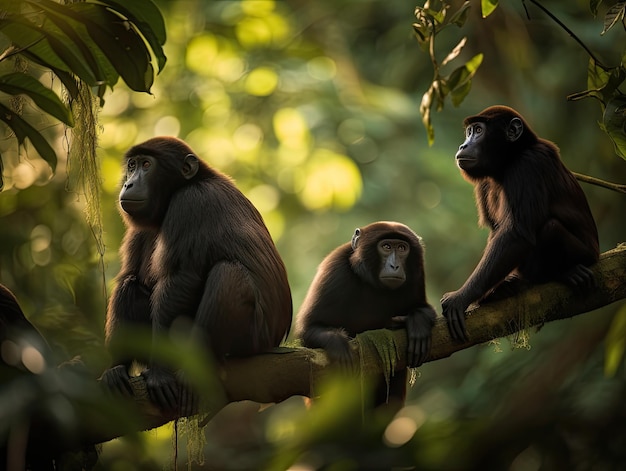 Photo howler monkey family in amazon rainforest
