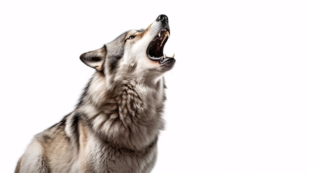 Photo a howling gray wolf alone on a pallid canvas