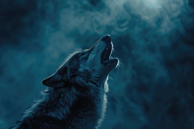 Photo howling wolf in the dark wolf wolf