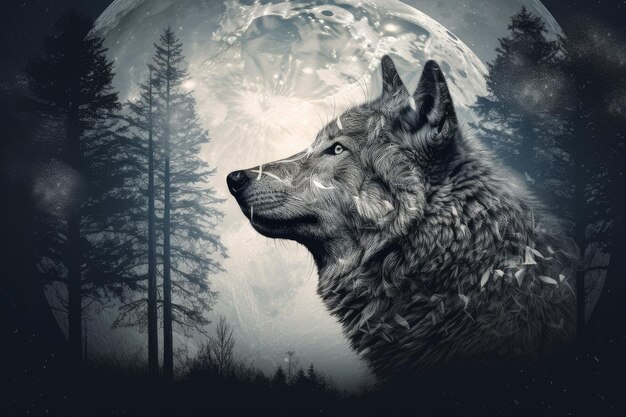 Howling wolf moon Nature mascot Generate Ai