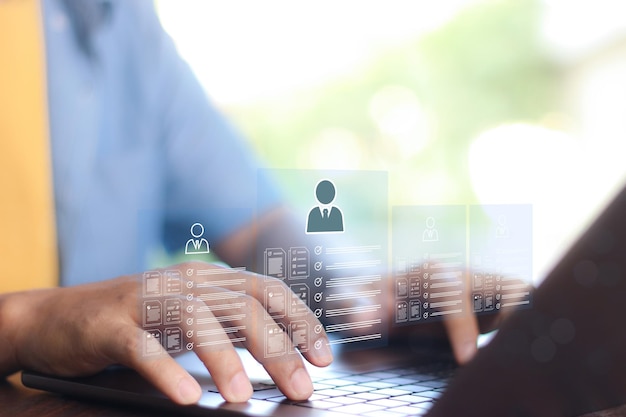 hr hrm human resources management concept check resume screening employee information job applicants