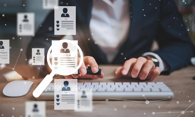 hr human resources management concept headhunters recruit employees by candidate resumes
