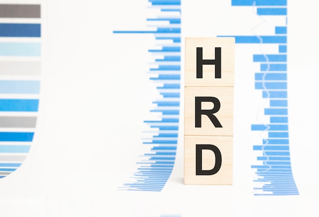 木製の立方体の概念、木製の立方体のHrdサイン。