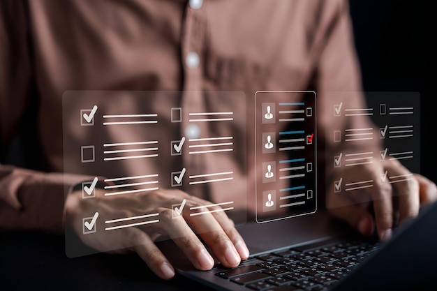 HRM or Human Resource Management Hand tick or selective and accept to manager icon which is among staff icons for human development recruitment leadership