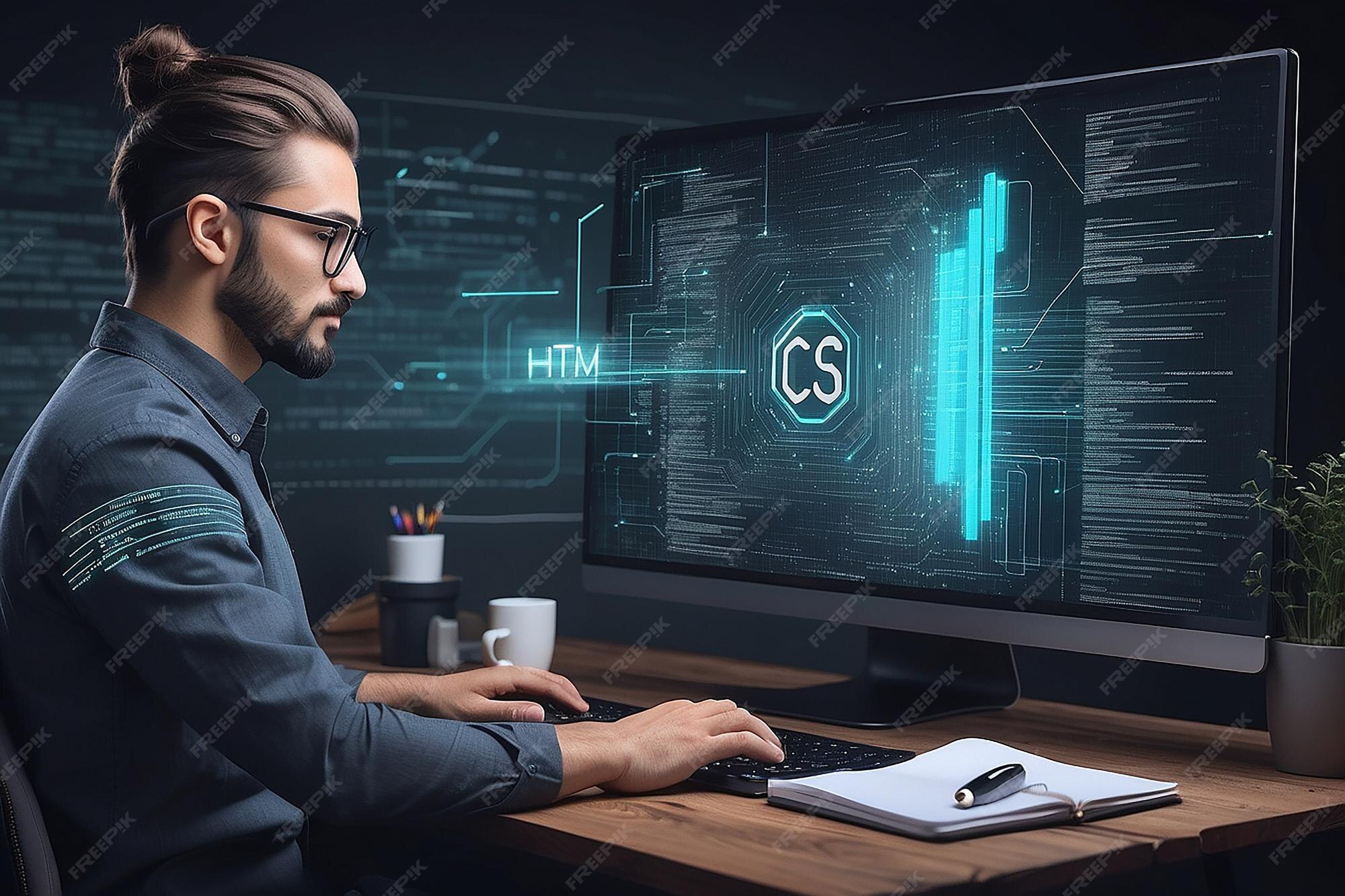 HTML and CSS Collage Concept with Person Programming and API ...