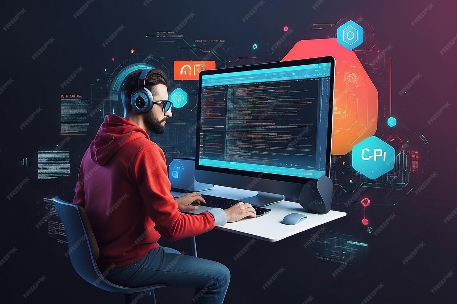 HTML and CSS Collage Concept with Person Programming and API ...