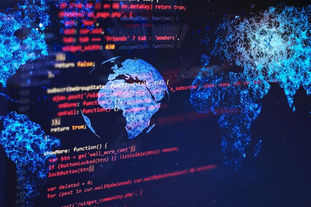 html5 in editor for website development. website html code on the laptop display closeup photo. modern tech. innovative startup project.
