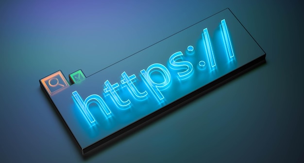 HTTPS encryption to improve security HTTPS concept with search sign and checkmark