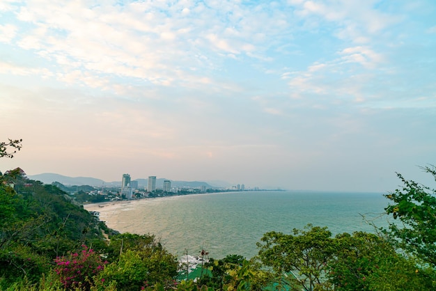 Hua Hin city scape skyline in Thailand at sunset time