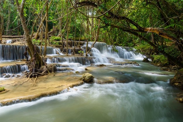 Huai Mae Khamin waterfall at Kanchanaburi , Thailand , beautiful waterfall, forest,