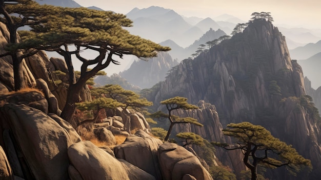 Huangshan china yellow mountains dramatic granite peaks Created with Generative AI technology