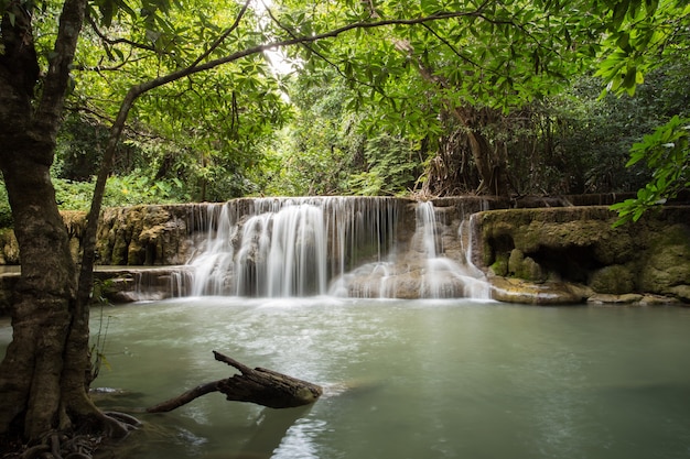 Huay Mae Kamin Waterfall, beautiful waterfall in the rain forest, Kanchanaburi province, Thailand