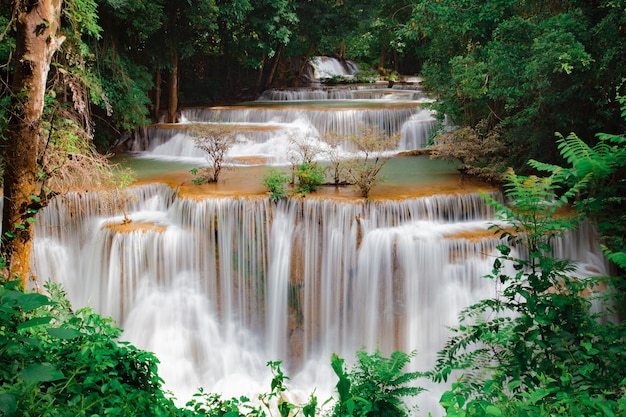 Huay Mae Kamin Waterfall, beautiful waterfall in rainforest at Kanchanaburi