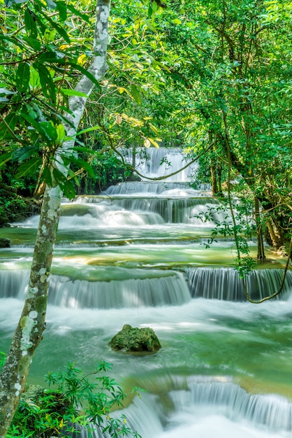 Huay Mae Kamin Waterfall in Kanchanaburi in Thailand