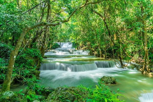 Huay Mae Kamin Waterfall at Kanchanaburi in Thailand