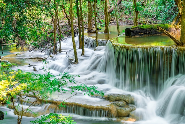 Huay Mae Kamin Waterfall at Kanchanaburi in Thailand