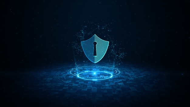 Hud и значок щита кибербезопасности цифровые данные защита цифровых данных в сети