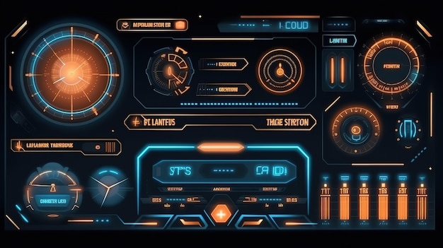 HUD Elements Pack HudGUI voor game-achtergrondontwerp Technische achtergrond Digitale data Generatieve AI