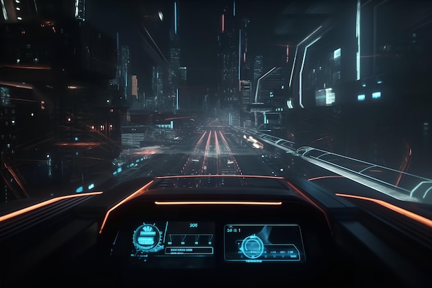 Hud sci fi screen with night city background