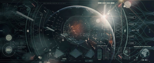 hud ui futuristic user interface3d global world map and business data charts digital screen head up