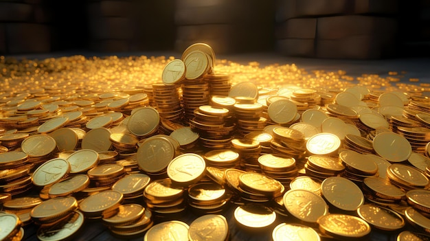 Photo huge amount of golden coins treasure investment