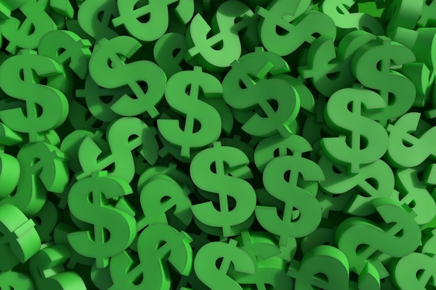 Huge amount of green dollar symbol 3D render illustration