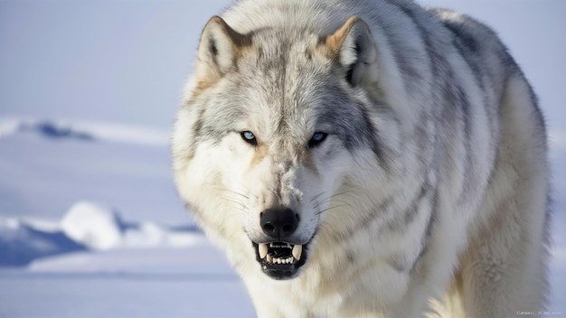 Huge arctic male wolf very close up