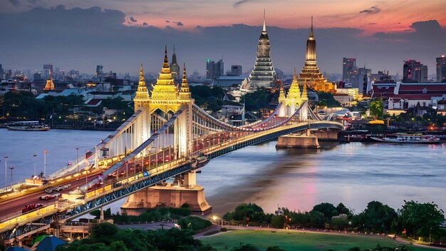 Huge bridge over river in bangkok thailand