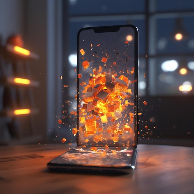 A huge broken mobile phone screen shattering explosion