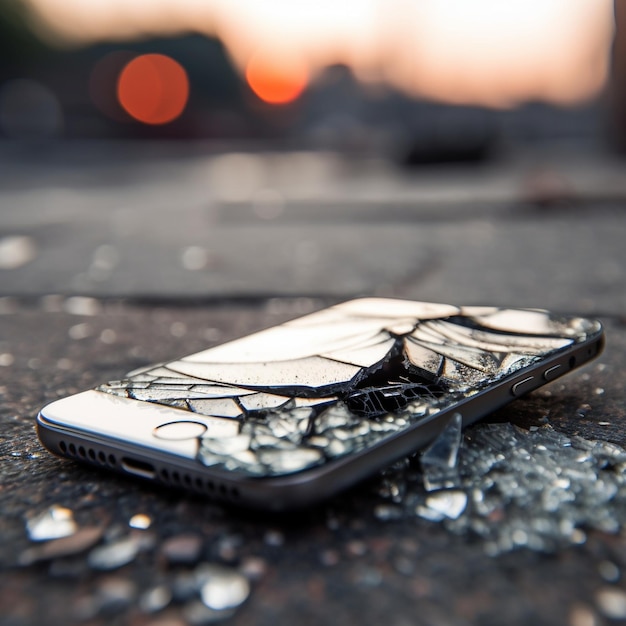 A huge broken mobile phone screen shattering explosion