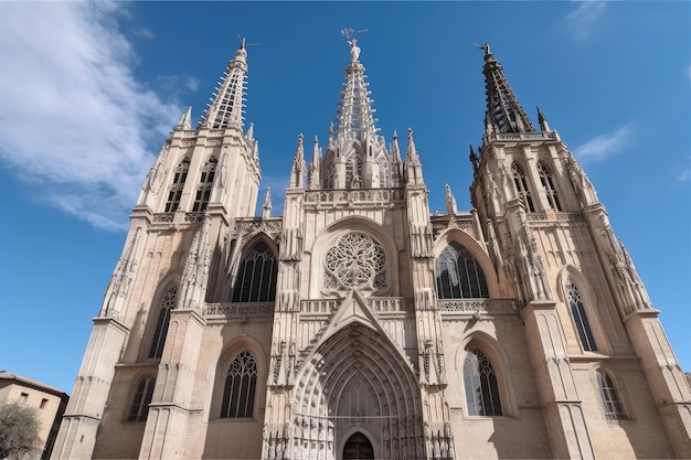 Huge cathedral with towering spires and intricate exterior details standing against the sky