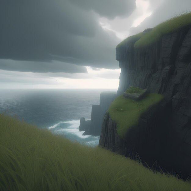 Huge cliff with a lot of grass on it