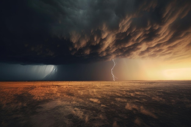 Huge cloudy windy storm Sky with dramatic clouds from an approaching thunderstorm Generative AI