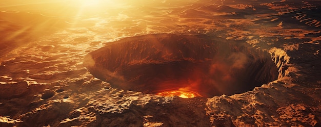 Photo a huge crater after the fall of a meteorite in the ground