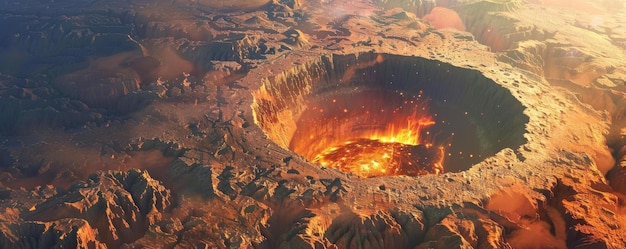 Photo a huge crater after the fall of a meteorite in the ground