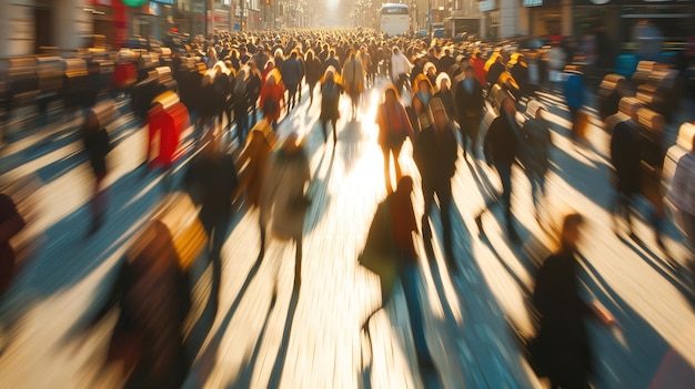 Photo a huge crowd of people in the city rushes about their business during the day selective focus