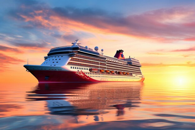 A huge cruise line travels across the sea Sea travel vacation Seascape overlooking a cruise liner Passenger liner on the high seas Tourist travel in the ocean