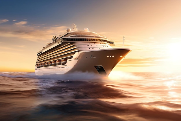 A huge cruise line travels across the sea Sea travel on vacation Seascape overlooking a cruise liner