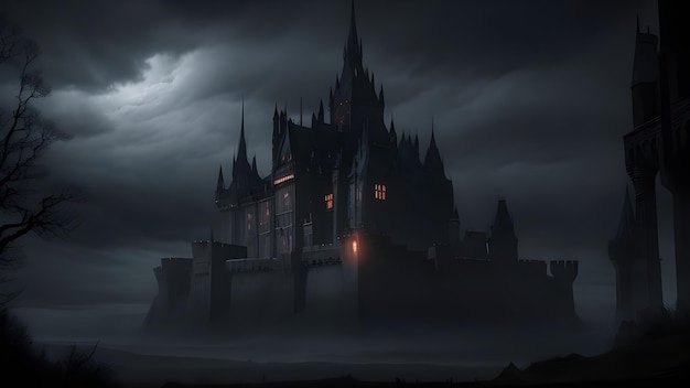 Photo a huge dark castle in the realm of shadows