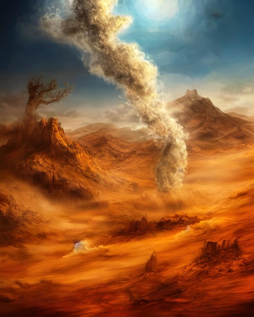 Huge dust cloud over the sandy desert landscape Generative ai illustration