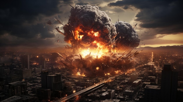 A huge explosion in the middle of a city