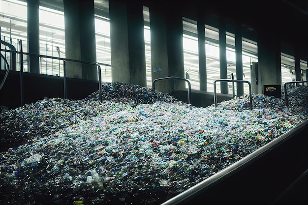 Photo huge of garbage in garbage recycling process