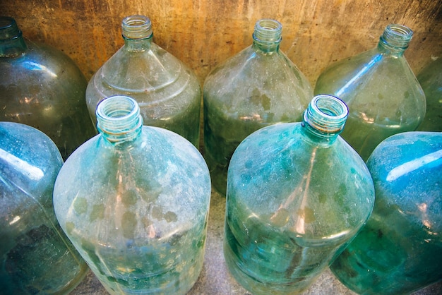 Huge glass bottles for wine