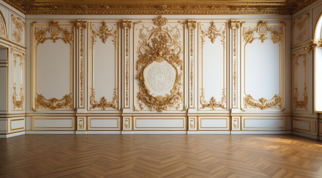 Photo a huge gold frame in an empty room