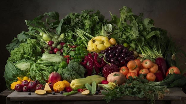 A huge group of fresh vegetables and fruits