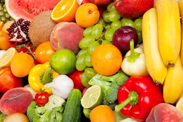 Huge group of fresh vegetables and fruits