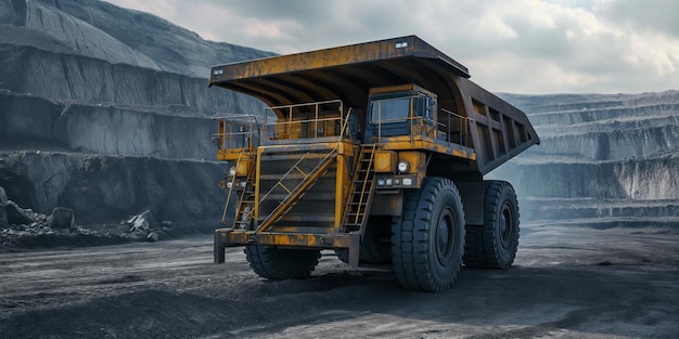 Huge heavy mining dump truck open pit coal mining panorama pit coal mining