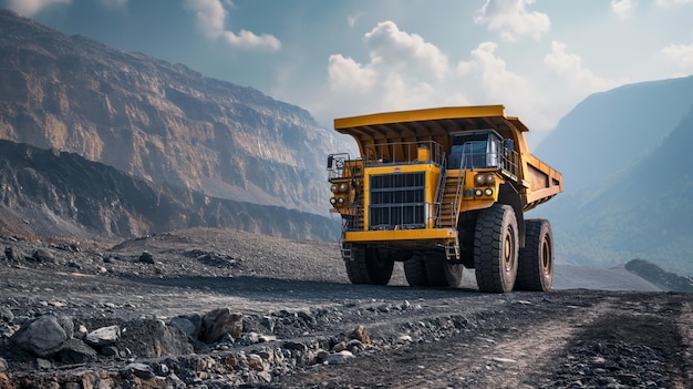 Huge heavy mining dump truck open pit coal mining panorama pit coal mining