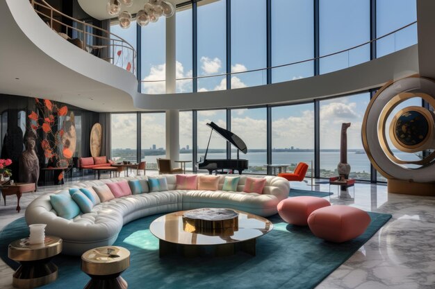 Huge and high living room in the penthouse